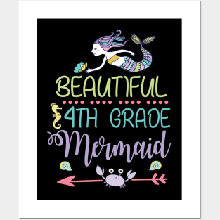 Beautiful 4th Grade Mermaid Student Teacher First Day School Back To School Posters and Art